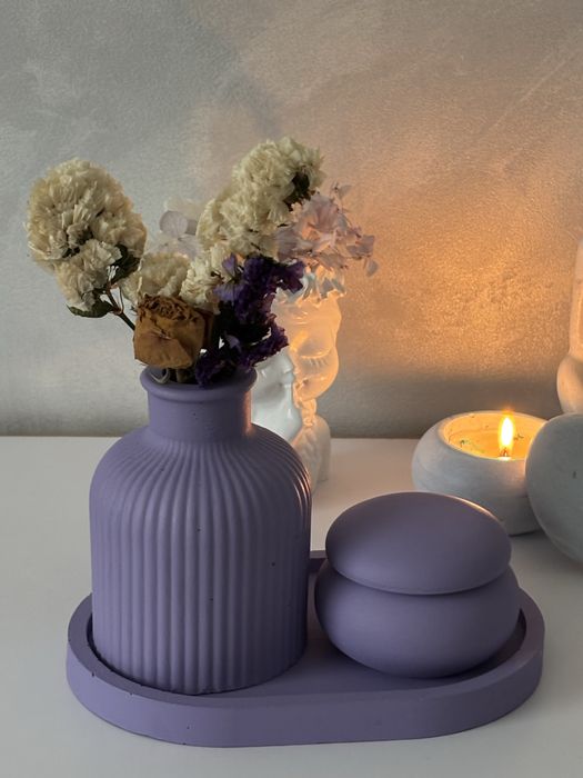 Лавандовый подарочный набор | свеча, поднос, ваза с сухоцветами