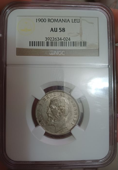 Moneda Romania 1 leu 1900 au 58 NGC