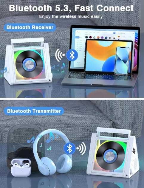 Преносим CD плейър Greadio CD02,  RGB светлини, 2 * 10W HIFI система, Bluetooth 5.3, 4000mAh батерия