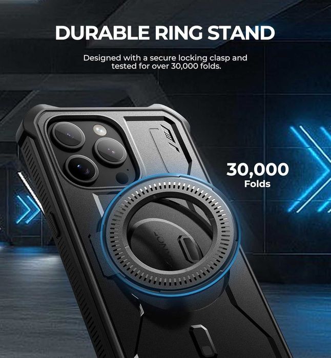 Калъф Dexnor за iPhone 15 Pro Max Съвместим с MagSafe, стойка, черен
