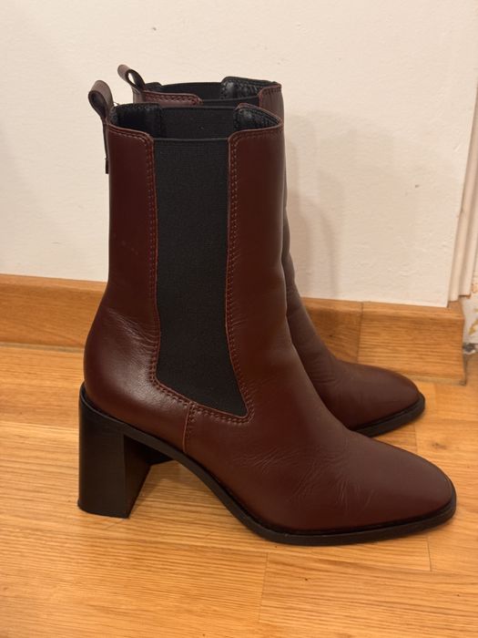 Cizme Massimo Dutti piele naturală | maro/burgundiu | toc 8 cm | 37