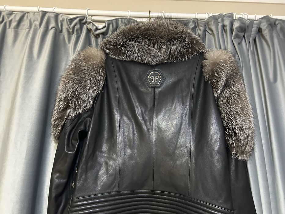 Geacă piele Philipp Plein Homme (Limited Edition) cu guler din blană naturală – Nouă cu etichetă