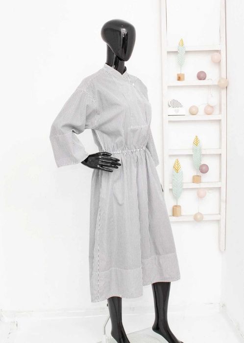 Arket оригинална дамска рокля миди сиво бяло райе 38