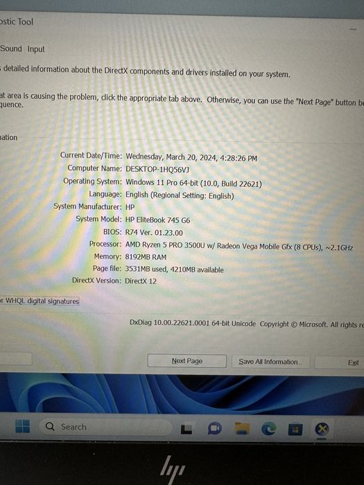 Laptop hp elitebook 745 g6 amd ryzen 5 pro /radeon vega gfx