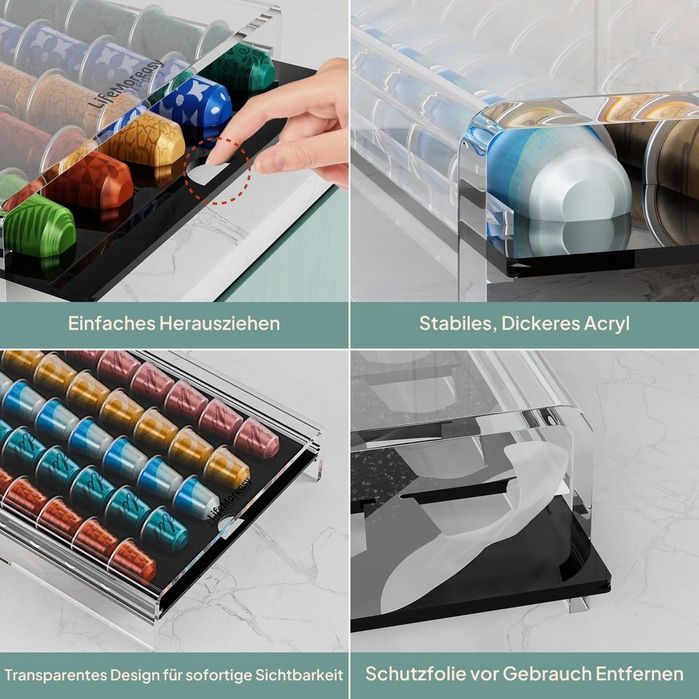 Suport capsule Nespresso sertar transparent 40 capsule