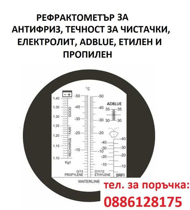 Рефрактометър за антифриз, Електролит, Антифриз, AdBlue, Чистачки