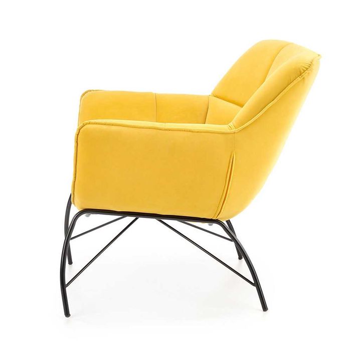Жълто кресло с дамаска от кадифе и метални крака, Ново