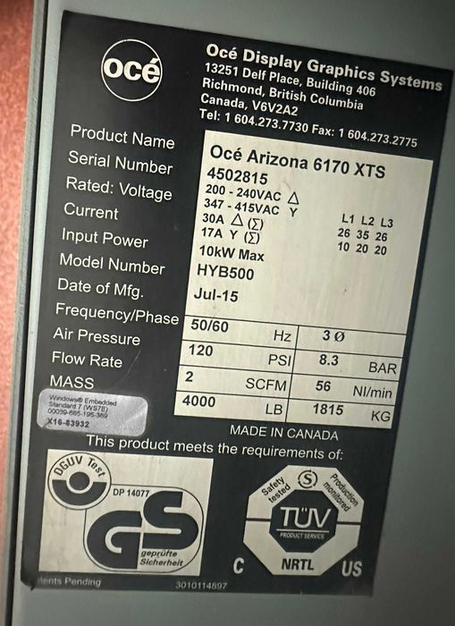 Imprimante productie publicitara  OCE Arizona  6170 XTS si OCE ARIZONA 550 XT