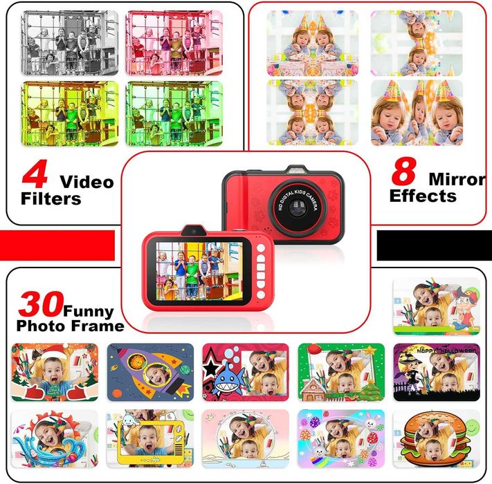 uleway Детска цифрова камера със селфи 48MP 1080P HD 3,5-инчов екран