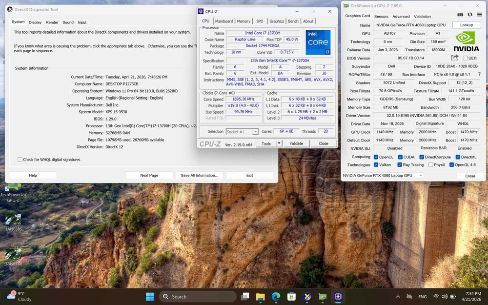 Vand Laptop Dell XPS 15 9530  i7 Gen13 Rtx 4060 (8Gb) 32Gb Ram 512Gb Nvme