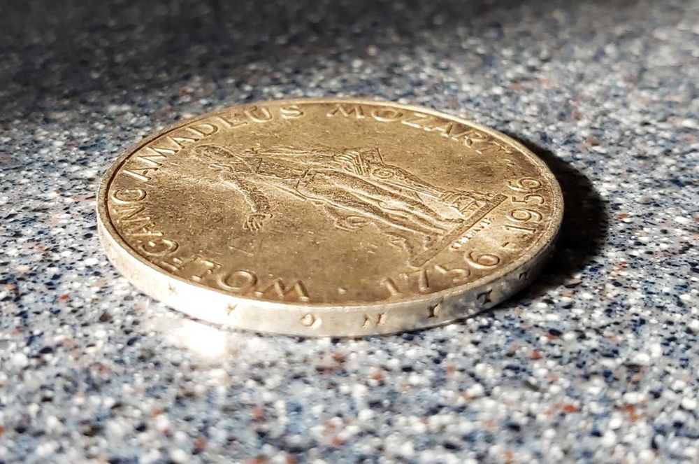 25 шилинга,колекционерска,сребърна монета от 1956 г,В.Амадеус Моцарт