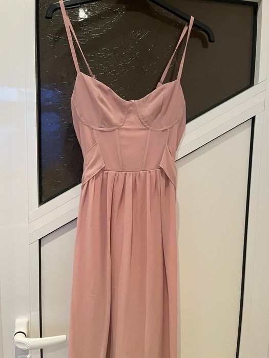 TFNC London дълга розова рокля, XS-S, официална, шаферска, шифонена