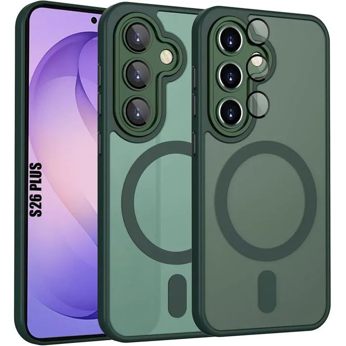 Матов magsafe кейс за samsung galaxy s26+ plus - тъмно зелен - със защ