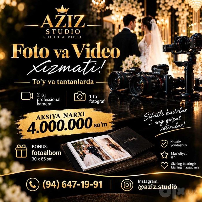 AZIZ STUDIO - To'ylar uchun professional video va foto xizmatlari!