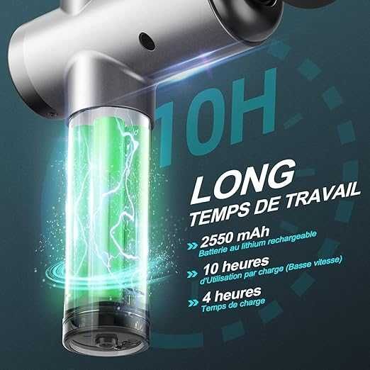 Преносим пистолет за мускулен масаж BURNNOVE 8 глави, 2550mAh LED