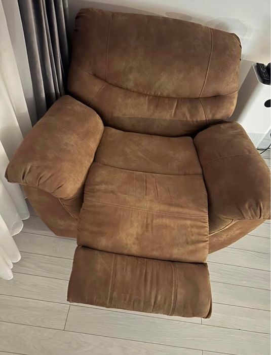 Canapea 3 locuri + Fotoliu - Mobexpert / piele întoarsă - recliner electric