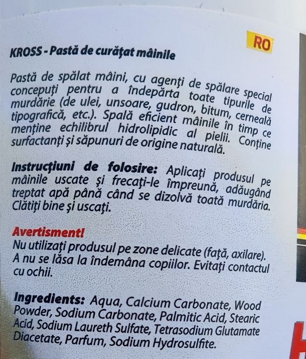 Pastă pentru curățat mâinile (Curăță uleiul,unsoare,gudron etc.)