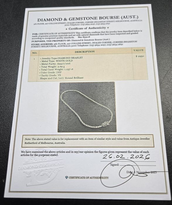 Тенис гривна бяло злато 1.23 ct  /107бр диаманти/ 17 см