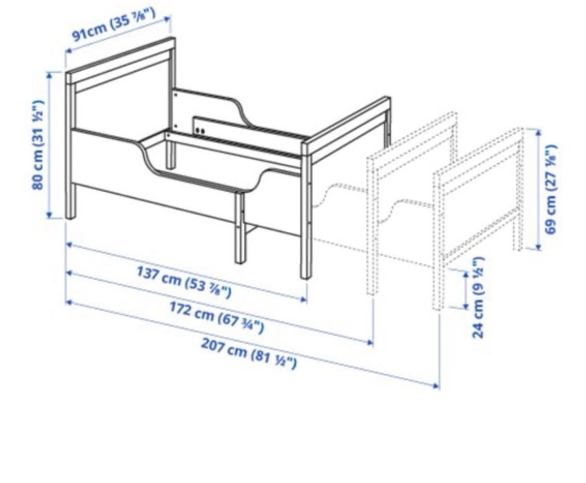 Детско разтегателно легло Икеа с матрак, 80x200 cm