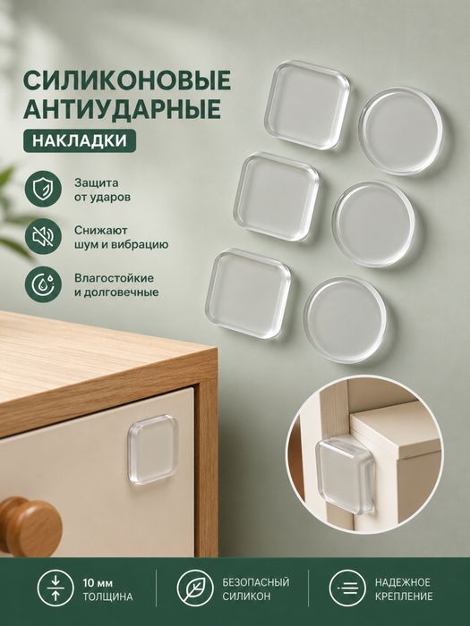 Силиконовые антиударные накладки для мебели, дверей и стен 10 мм