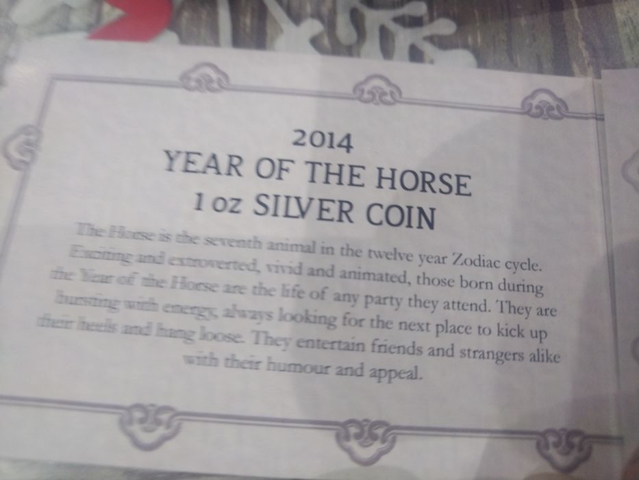 Сребърна монета 1 унция година на Коня 2014 Лунар
(Lunar II)
Австралий