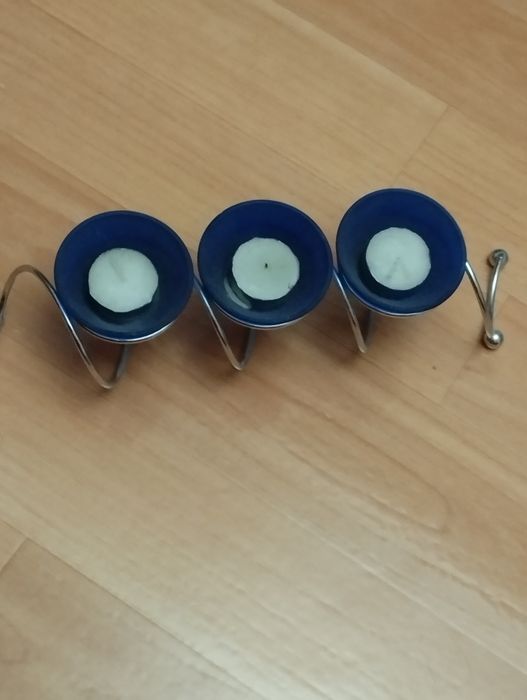 Подсвечник синий, тройной,веера