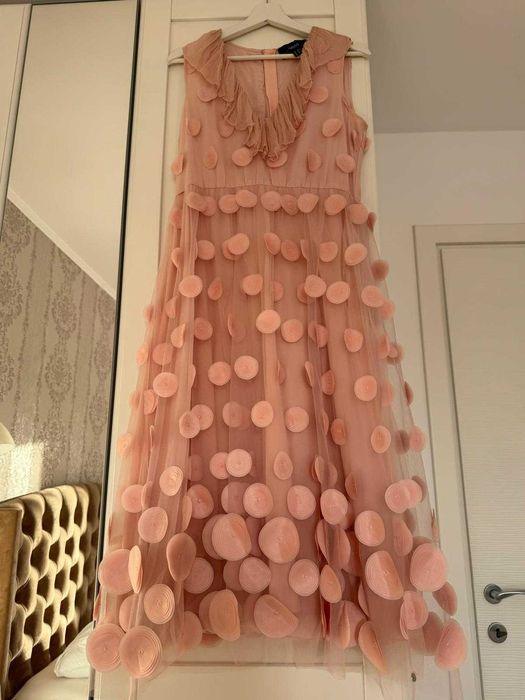 NISSA Rochie midi cu decolteu in V, Roz pastel