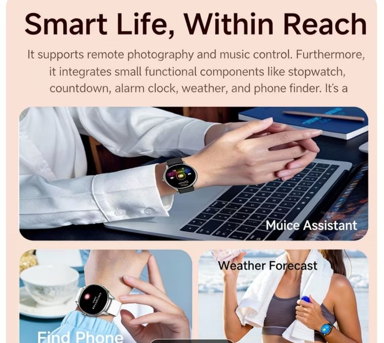 Дамски смарт часовник с два вида каишки ,много функции и 7дни батерия