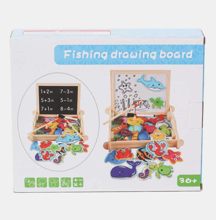 Деревянная магнитная рыбалка, пенал 3 в 1, доска для рисования