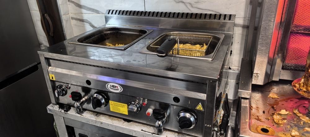 Friteuza Profesionala Gaz 8+8L INOX / Termostat /Robinet Scurgere_NOUA