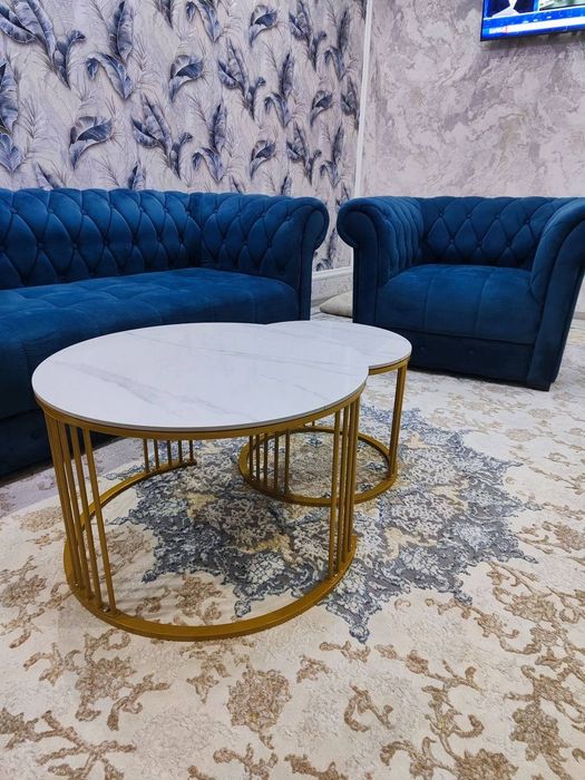 Jurnalniy stolik + tumbochka , usti toshdan , oyog’i sifatli sariq