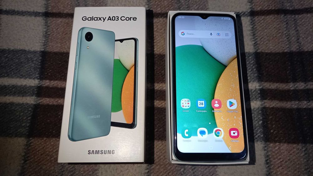 Samsung Galaxy A03 Core (2гб/32гб) Android 13. коробка, зарядка, чехол