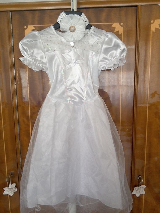 Rochie NOUĂ, lungă, albă de prințesă, cu bentiță, evenimente - 3/4 ani