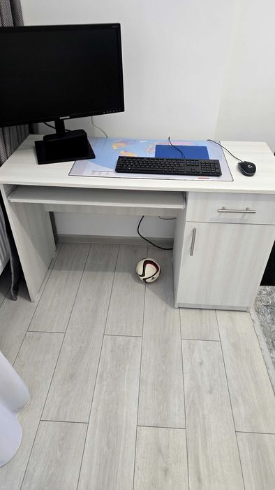 Birou calculator cu sertar si dulap Stefan, stejar alb, 120x50x75 cm