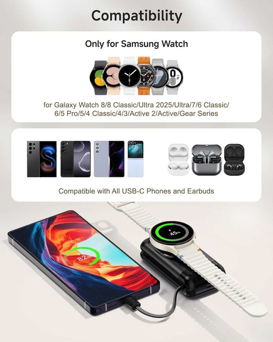 2 в 1 преносимо зарядно за Galaxy Watch 8/8