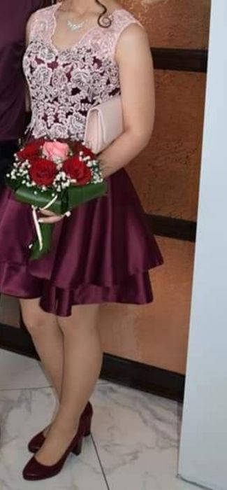 Бална къса рокля в два цвята бордо и светло розово