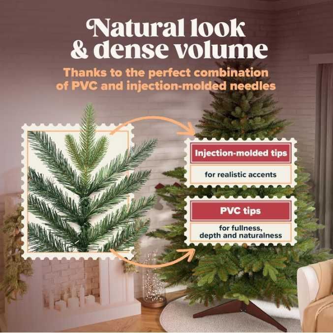 Brad artificial Pure Living, 90 cm, ramuri realiste, suport din lemn