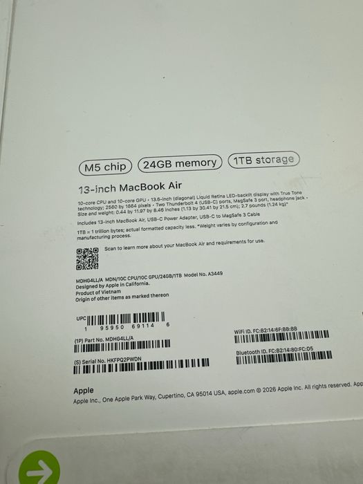 MacBook Air 13 M5 24/1TB