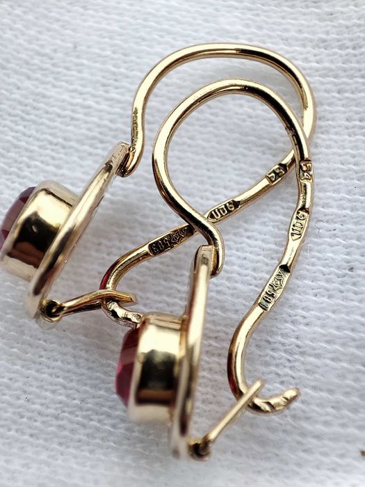 Cercei Aur 14K 583 Rusia Rusesti Aur Rusesc Retro Traditionali Rubelit