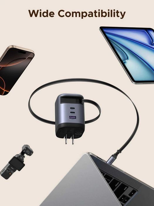 Зарядное устройство UGREEN Nexode мощностью 100 Вт с выдвижным USB-C.