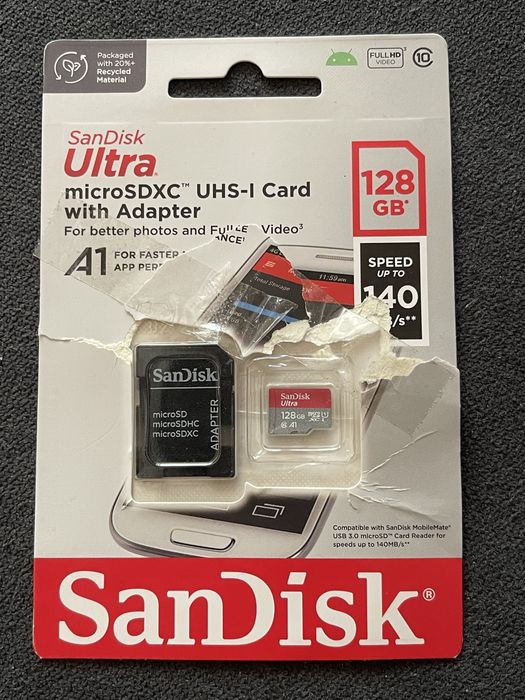 SanDisk Ultra 128GB microSDXC+адаптер-нова,разпечатана