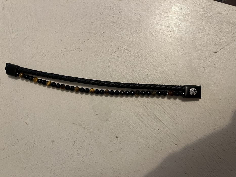 Bratara ICON din piele si pietre ochi de tigru
