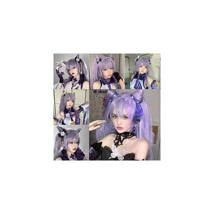 Аниме косплей лилава перука с две опашки Genshin Impact Keqing Cosplay