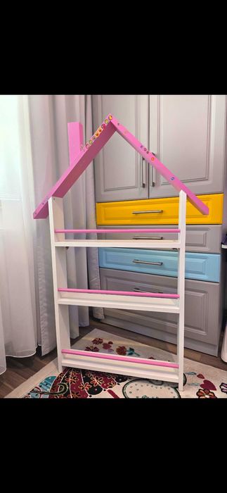 Biblioteca raft carti bookhouse roz cu alb