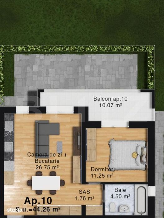 Apartament complex Green Residence Vest, 44 mp, loc de parcare inclus,