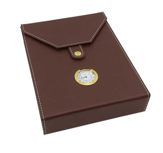 Естесвена кожа преносим хумидор със хидрометър и овлажнител