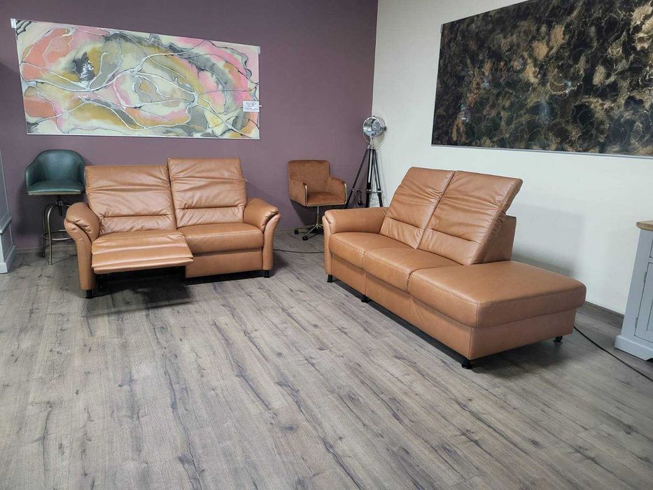 Кафяв кожен комплект дивани тройка и двойка MM-ZE1148