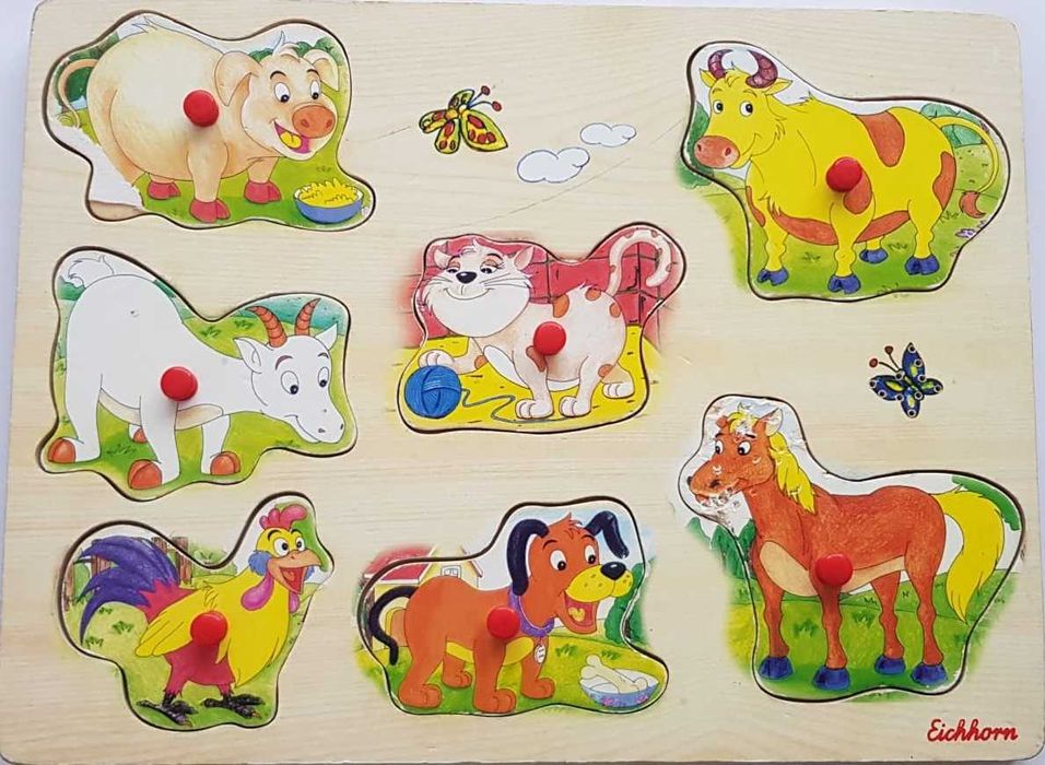 Puzzle incastru, piese din lemn – La Fermă (Animale domestice)