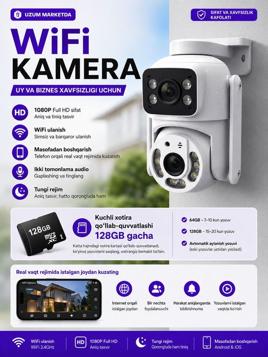 Smart WiFi Kamera 360 PTZ Camera Full HD наружная камера