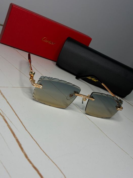 Ochelari de Soare Cartier Panthère Rimless – Ediție Gold Full Iced, Noi